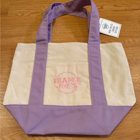 Trader Joe's Purple and Cream Tote Bag - Picture 1 of 3